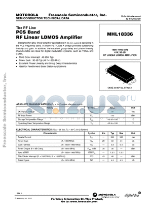 MHL18336 datasheet - PCS BAND RF LINEAR LDMOS AMPLIFIER