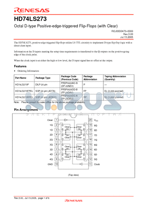 HD74LS273FPEL datasheet - Octal D-type Positive-edge-triggered Flip-Flops (with Clear)
