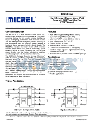 MIC2843AYMT datasheet - High Efficiency 6 Channel Linear WLED Driver with DAM and Ultra Fast PWM Control