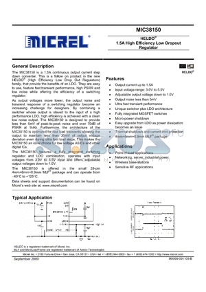 MIC38150HYHL datasheet - 1.5A High Efficiency Low Dropout Regulator