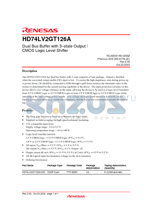 HD74LV2GT126AUSE datasheet - Dual Bus Buffer with 3-state Output / CMOS Logic Level Shifter