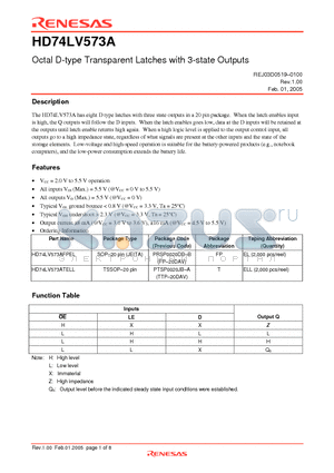 HD74LV573A datasheet - Octal D-type Transparent Latches with 3-state Outputs