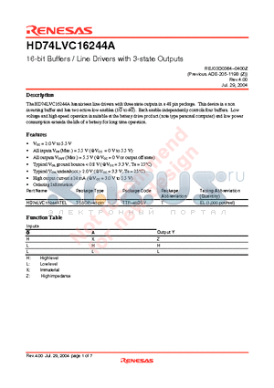 HD74LVC16244ATEL datasheet - 16-bit Buffers / Line Drivers with 3-state Outputs