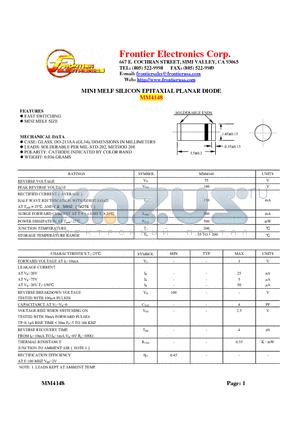 MM4148 datasheet - MINI MELF SILICON EPITAXIAL PLANAR DIODE