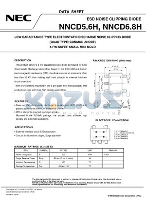 NNCD68H datasheet - LOW CAPACITANCE TYPE ELECTROSTATIC DISCHARGE NOISE CLIPPING DIODE