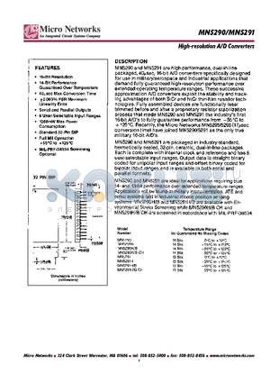MN5291H/B datasheet - High-resolution A/D Converters