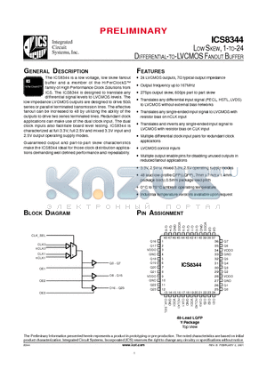 ICS8344BYT datasheet - LOW SKEW, 1-TO-24 DIFFERENTIAL-TO-LVCMOS FANOUT BUFFER