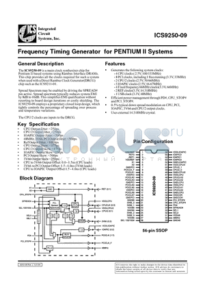 ICS9250-09 datasheet - Frequency Timing Generator for PENTIUM II Systems