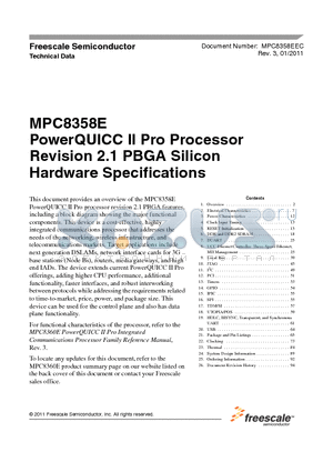 MPC8358E_11 datasheet - PowerQUICC II Pro Processor Revision 2.1 PBGA Silicon