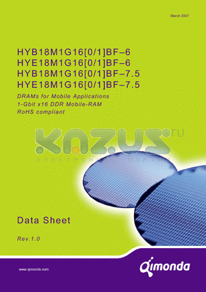 HYE18M1G160BF-7.5 datasheet - 1-Gbit x16 DDR Mobile-RAM