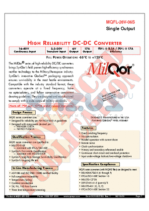 MQFL-28V-06S-Y-ES datasheet - HIGH RELIABILITY DC-DC CONVERTER