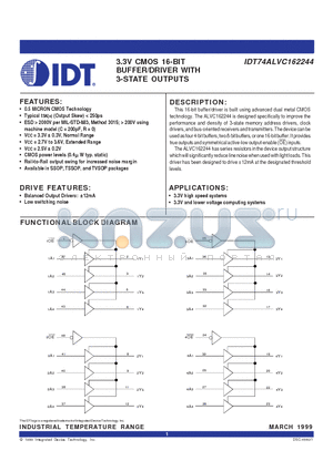 IDT74ALVC162244PF datasheet - 3.3V CMOS 16-BIT BUFFER/DRIVER WITH 3-STATE OUTPUTS