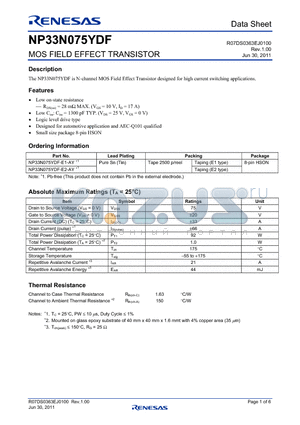 NP33N075YDF datasheet - MOS FIELD EFFECT TRANSISTOR