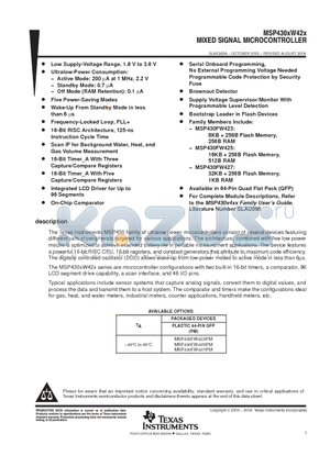 MSP430FW427IPMR datasheet - MIXED SIGNAL MICROCONTROLLER