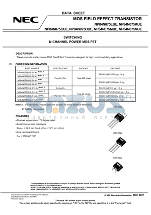 NP84N075MUE datasheet - MOS FIELD EFFECT TRANSISTOR SWITCHING N-CHANNEL POWER MOS FET