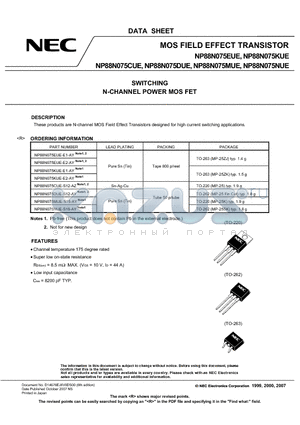 NP88N075DUE datasheet - MOS FIELD EFFECT TRANSISTOR SWITCHING N-CHANNEL POWER MOS FET