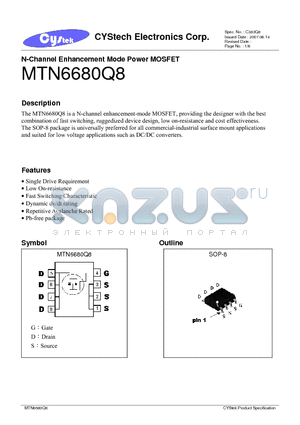 MTN6680Q8 datasheet - N-Channel Enhancement Mode Power MOSFET