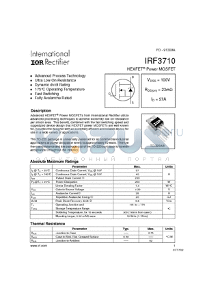 IRF3710 datasheet - Power MOSFET(Vdss=100V, Rds(on)=23mohm, Id=57A)