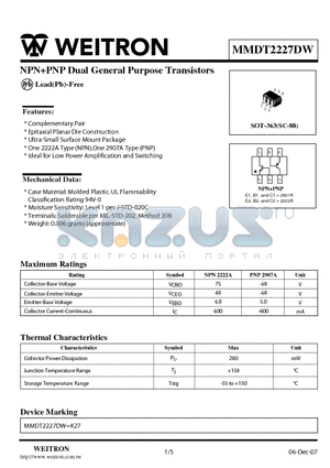 NPN2222A datasheet - NPNPNP Dual General Purpose Transistors