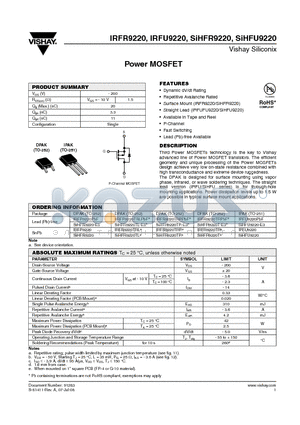 IRFR9220TRRPBF datasheet - Power MOSFET