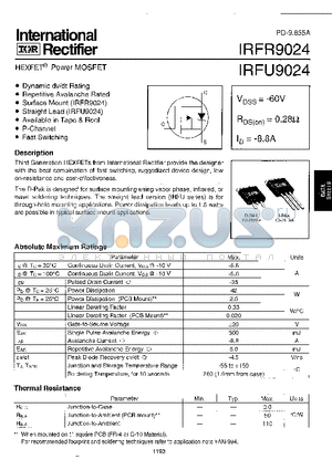 IRFR9024 datasheet - Power MOSFET(Vdss=-60V, Rds(on)=0.28ohm, Id=-8.8A)