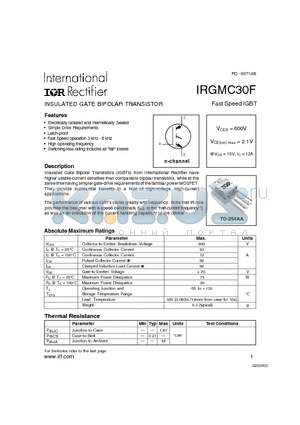 IRGMC30F datasheet - INSULATED GATE BIPOLAR TRANSISTOR