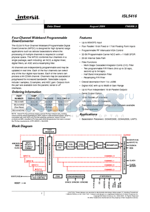 ISL5416_04 datasheet - Four-Channel Wideband Programmable DownConverter