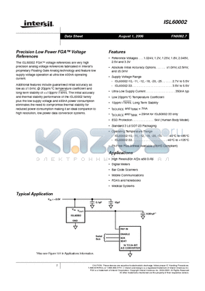 ISL60002BIH310Z-TK datasheet - Precision Low Power FGA Voltage References