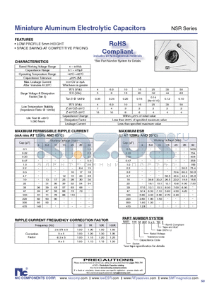 NSRR22M6.3V6.3X5TBF datasheet - Miniature Aluminum Electrolytic Capacitors
