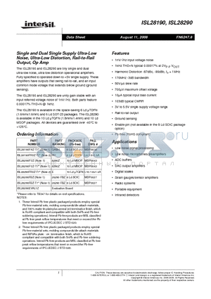 ISL28190FHZ-T7 datasheet - Rail-to-Rail Output, Op Amp