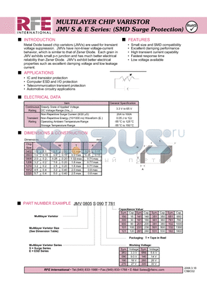 JMV1210S220T182 datasheet - MULTILAYER CHIP VARISTOR JMV S & E Series: (SMD Surge Protection)