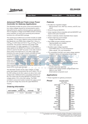 ISL6440A datasheet - Advanced PWM and Triple Linear Power Controller for Gateway Applications