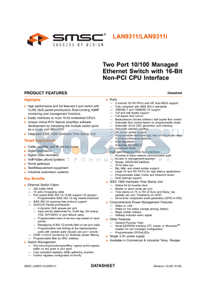 LAN9311-NZW datasheet - Two Port 10/100 Managed Ethernet Switch with 16-Bit Non-PCI CPU Interface