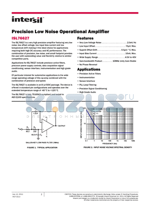 ISL76627 datasheet - Precision Low Noise Operational Amplifier