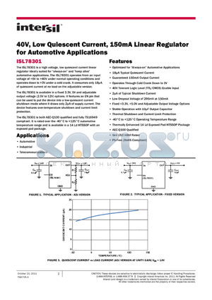 ISL78301FVECZ datasheet - 40V, Low Quiescent Current, 150mA Linear Regulator for Automotive Applications