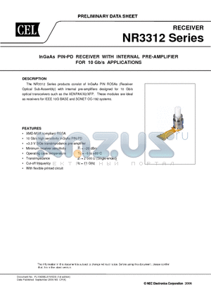 NR3312 datasheet - InGaAs PIN-PD RECEIVER WITH INTERNAL PRE-AMPLIFIER FOR 10 Gb/s APPLICATIONS