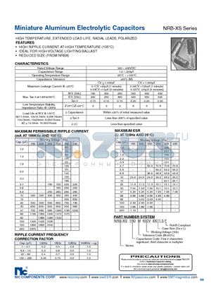 NRB-XS101M250V10X16F datasheet - Miniature Aluminum Electrolytic Capacitors