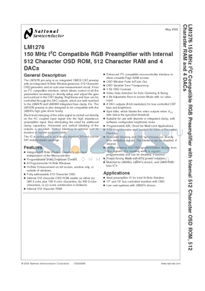 LM1276 datasheet - 150 MHz I2C Compatible RGB Preamplifier with Internal 512 Character OSD ROM, 512 Character RAM and 4 DACs