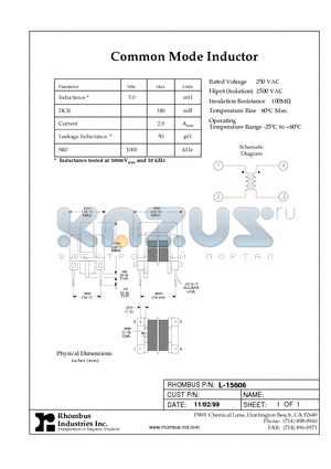 L-15606 datasheet - Common Mode Inductor