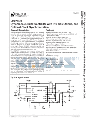 LM2748MTCX datasheet - Synchronous Buck Controller with Pre-bias Startup, and Optional Clock Synchronization