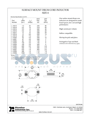 L-19518 datasheet - SURFACE MOUNT DRUM CORE INDUCTOR