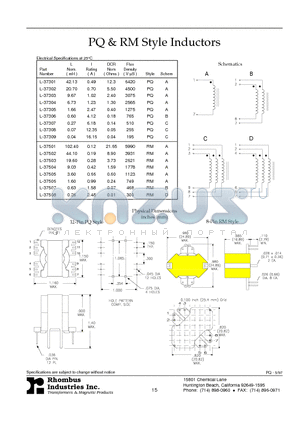 L-37301 datasheet - PQ & RM Style Inductors