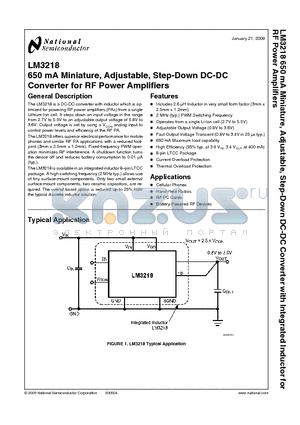 LM3218SE datasheet - 650 mA Miniature, Adjustable, Step-Down DC-DC Converter for RF Power Amplifiers