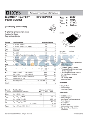 IXFZ140N25T datasheet - GigaMOS HiperFET Power MOSFET