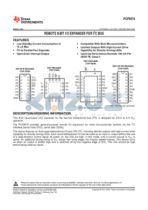 PCF8574DGVRE4 datasheet - REMOTE 8-BIT I/O EXPANDER FOR I2C BUS