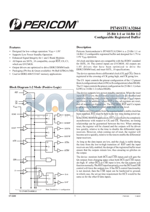 PI74SSTUA32864 datasheet - 25-Bit 1:1 or 14-Bit 1:2 Confi gurable Registered Buff er