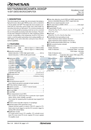 M37762MFA-XXXGP datasheet - 16-BIT CMOS MICROCOMPUTER