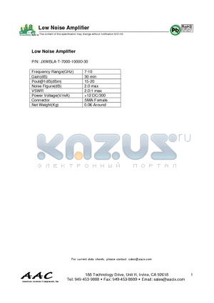 JXWBLA-T-7000-10000-30 datasheet - Low Noise Amplifier