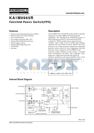 KA1M0965RYDTU datasheet - Fairchild Power Switch(FPS)
