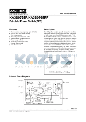 KA3S0765R-YDTU datasheet - Fairchild Power Switch(SPS)